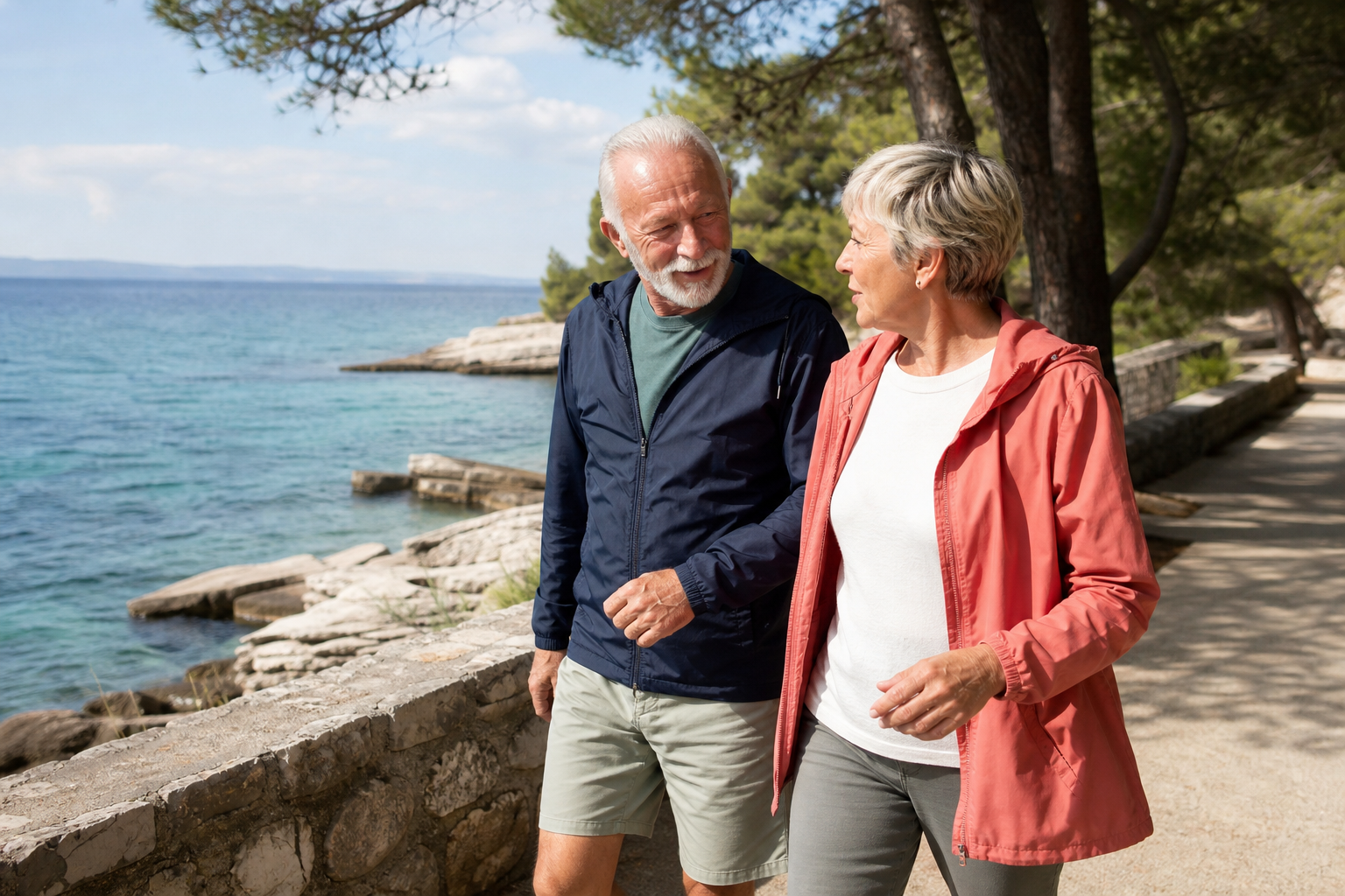Stariji par u brzoj šetnji uz hrvatsku obalu